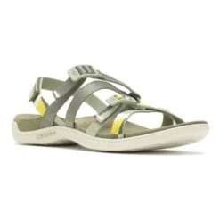Merrell District 3 Backstrap Web Sandals Khaki Green White Yellow Women
